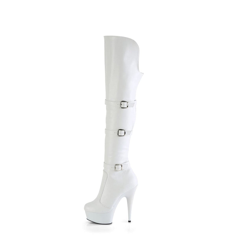 Pleaser DELIGHT-3018 Platform Knee High Boot (White Stretch Faux Leather/White Matte)