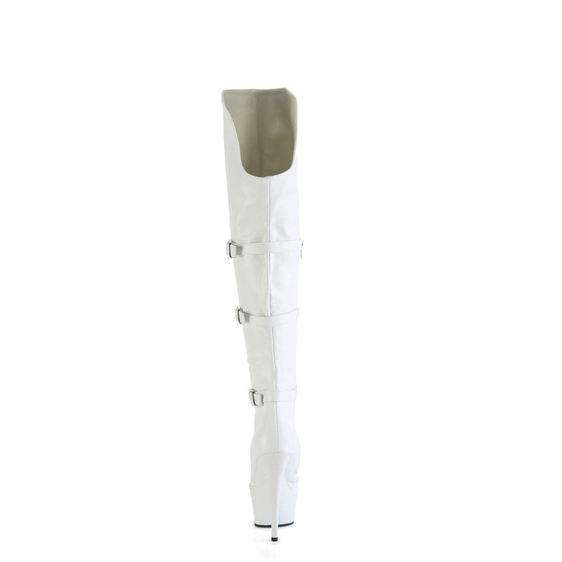 Pleaser DELIGHT-3018 Platform Knee High Boot (White Stretch Faux Leather/White Matte)