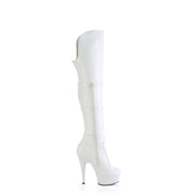 Pleaser DELIGHT-3018 Platform Knee High Boot (White Stretch Faux Leather/White Matte)