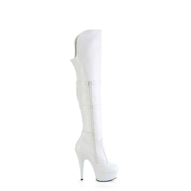 Pleaser DELIGHT-3018 Platform Knee High Boot (White Stretch Faux Leather/White Matte)