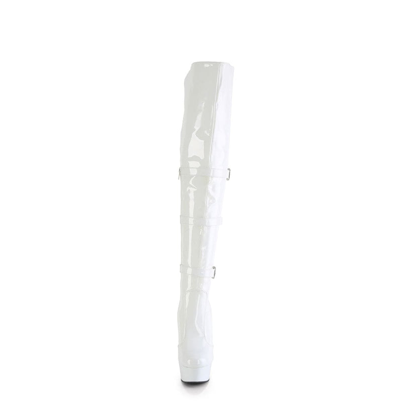 Pleaser DELIGHT-3018 Platform Knee High Boot (White Stretch Patent/White)