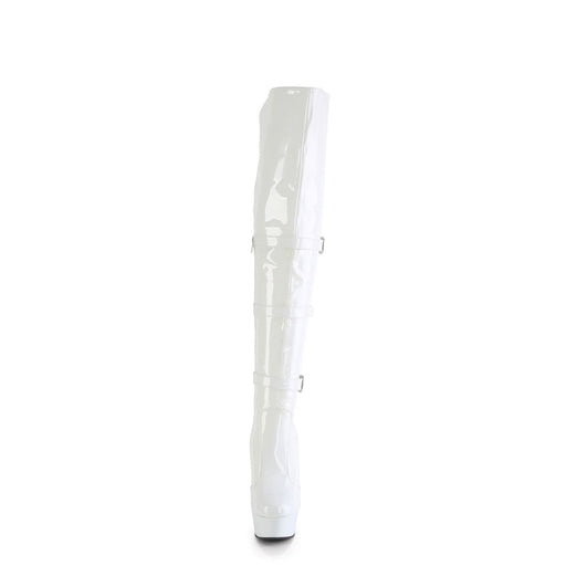 Pleaser DELIGHT-3018 Platform Knee High Boot (White Stretch Patent/White)