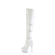 Pleaser DELIGHT-3018 Platform Knee High Boot (White Stretch Patent/White)