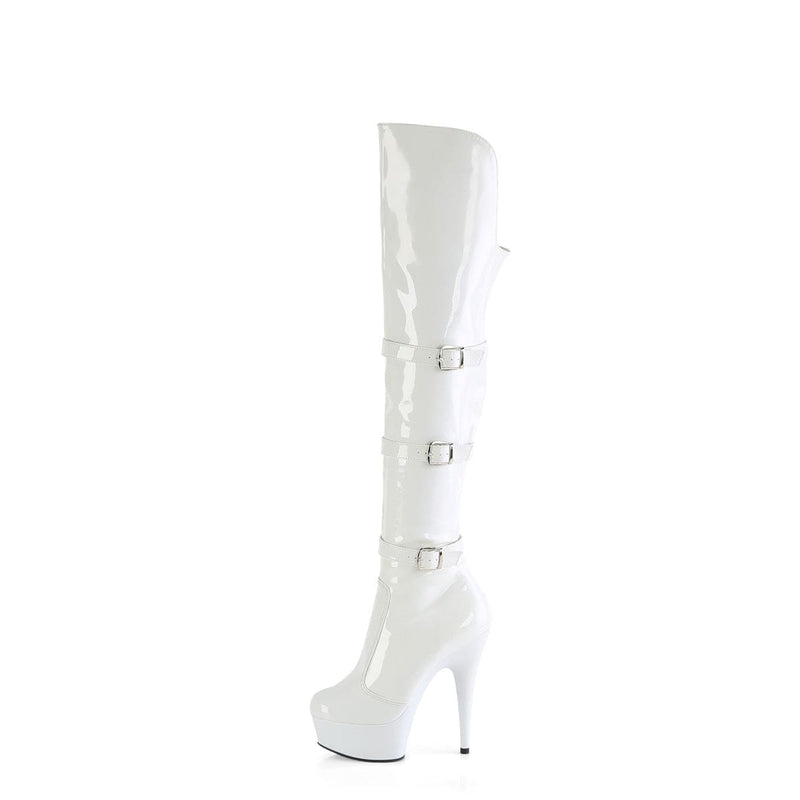 Pleaser DELIGHT-3018 Platform Knee High Boot (White Stretch Patent/White)