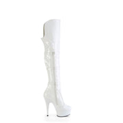 Pleaser DELIGHT-3018 Platform Knee High Boot (White Stretch Patent/White)