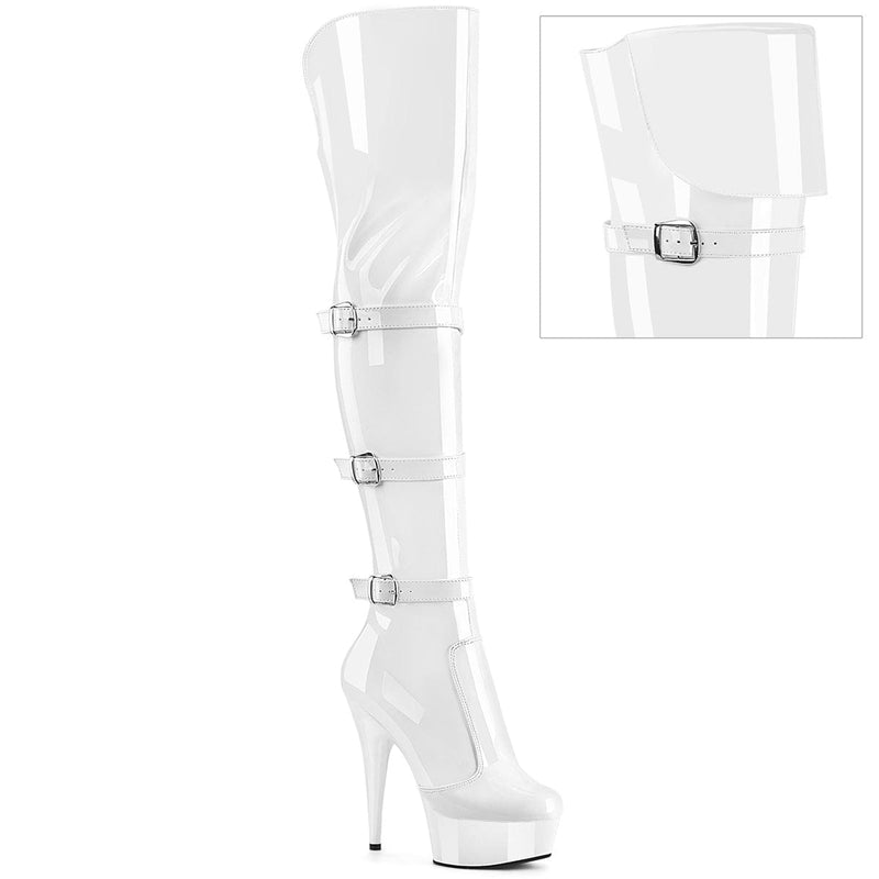 Pleaser DELIGHT-3018 Platform Knee High Boot (White Stretch Patent/White)