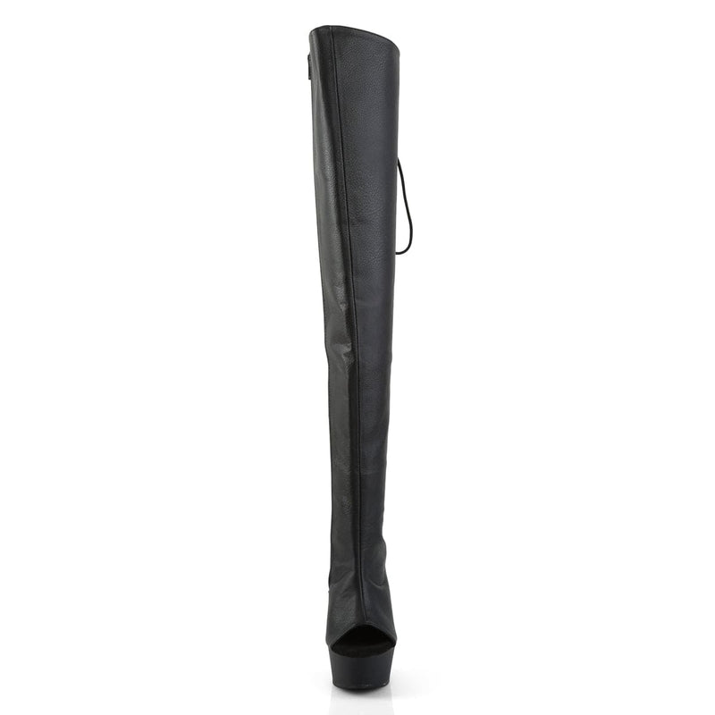 Pleaser DELIGHT-3019 Platform Knee High Boot (Black Faux Leather/Black Matte)