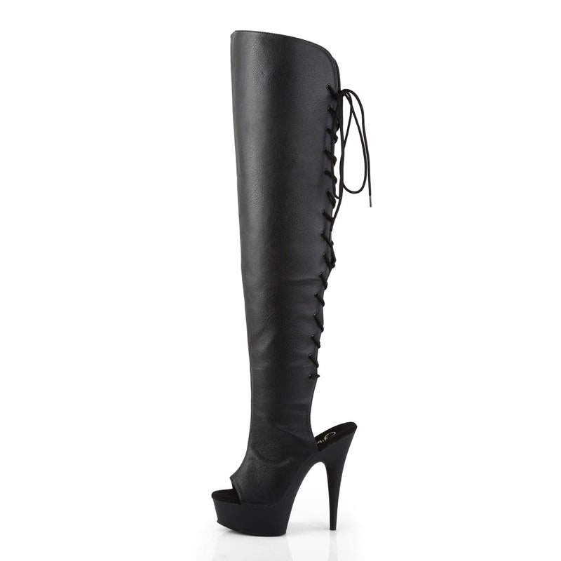 Pleaser DELIGHT-3019 Platform Knee High Boot (Black Faux Leather/Black Matte)