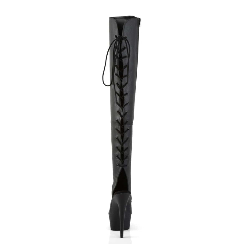 Pleaser DELIGHT-3019 Platform Knee High Boot (Black Faux Leather/Black Matte)