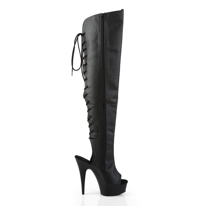 Pleaser DELIGHT-3019 Platform Knee High Boot (Black Faux Leather/Black Matte)