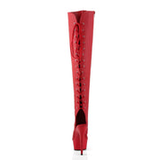Pleaser DELIGHT-3019 Platform Knee High Boot (Red Faux Leather/Red Matte)