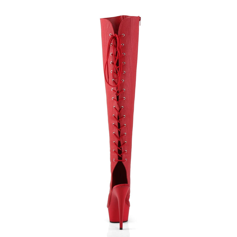Pleaser DELIGHT-3019 Platform Knee High Boot (Red Faux Leather/Red Matte)