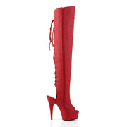 Pleaser DELIGHT-3019 Platform Knee High Boot (Red Faux Leather/Red Matte)