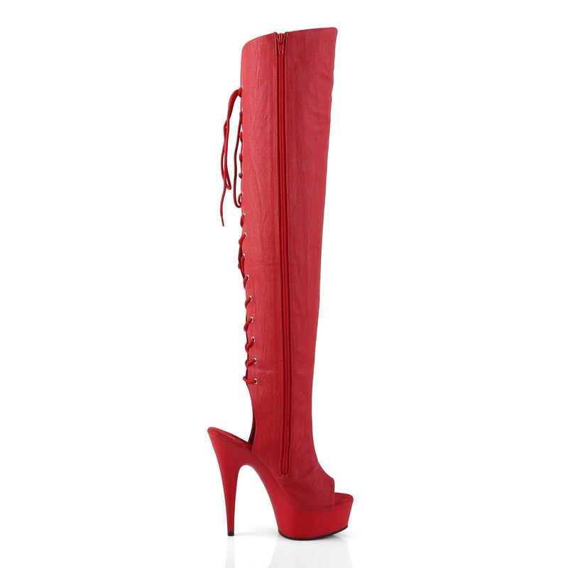 Pleaser DELIGHT-3019 Platform Knee High Boot (Red Faux Leather/Red Matte)