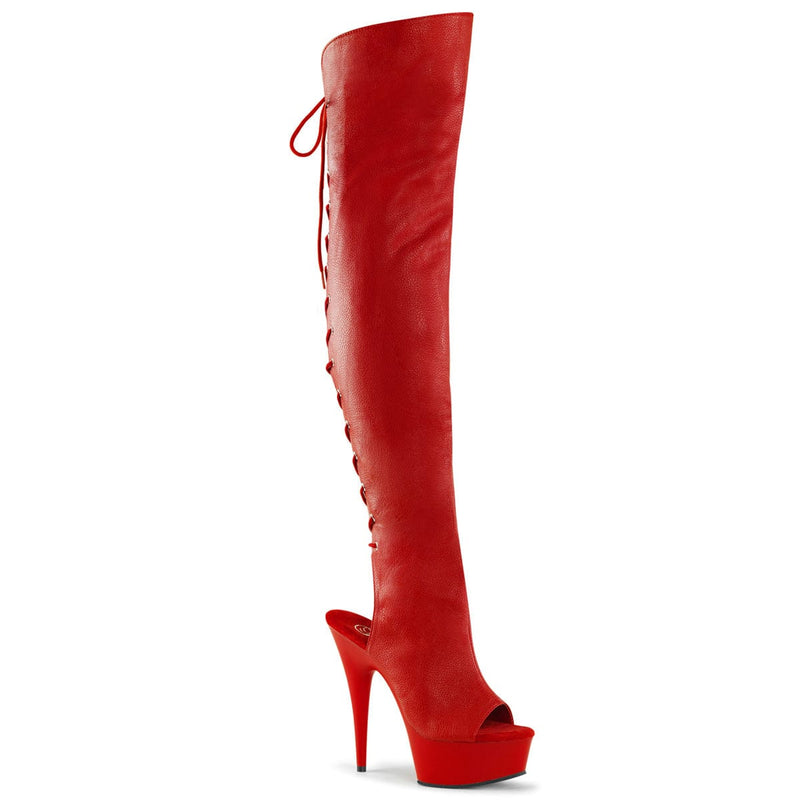 Pleaser DELIGHT-3019 Platform Knee High Boot (Red Faux Leather/Red Matte)