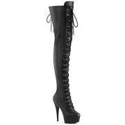 Pleaser DELIGHT-3022 Platform Thigh High Boot (Black Faux Leather/Black Matte)