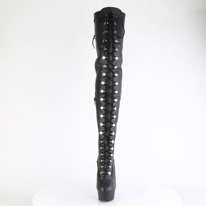 Pleaser DELIGHT-3022 Platform Thigh High Boot (Black Faux Leather/Black Matte)