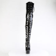 Pleaser DELIGHT-3022 Platform Thigh High Boot (Black Stretch Patent/Black)