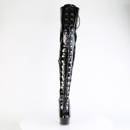 Pleaser DELIGHT-3022 Platform Thigh High Boot (Black Stretch Patent/Black)