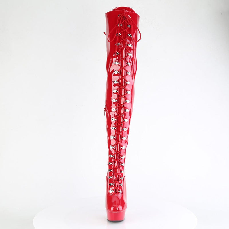 Pleaser DELIGHT-3022 Platform Thigh High Boot (Red Stretch Patent/Red)