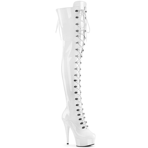Pleaser DELIGHT-3022 Platform Thigh High Boot (White Stretch Patent/White)