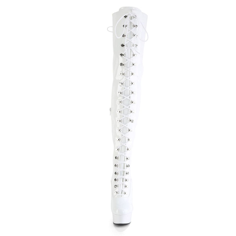 Pleaser DELIGHT-3022 Platform Thigh High Boot (White Stretch Patent/White)