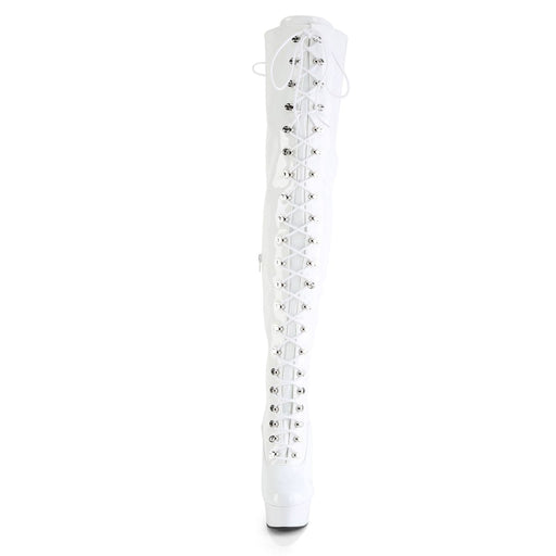 Pleaser DELIGHT-3022 Platform Thigh High Boot (White Stretch Patent/White)