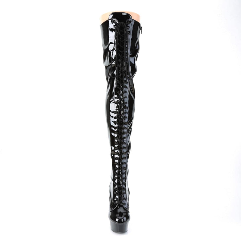 Pleaser DELIGHT-3023 Platform Thigh High Boot (Black Stretch Patent/Black)