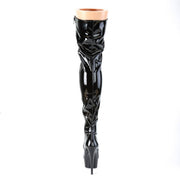 Pleaser DELIGHT-3023 Platform Thigh High Boot (Black Stretch Patent/Black)