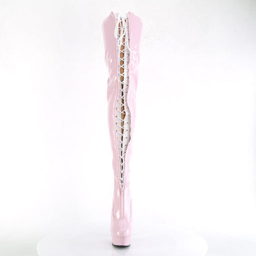 Pleaser DELIGHT-3027 Platform Thigh High Boot (Baby Pink-White Stretch Patent/Baby Pink)