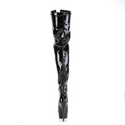 Pleaser DELIGHT-3027 Platform Thigh High Boot (Black-Red Stretch Patent/Black)
