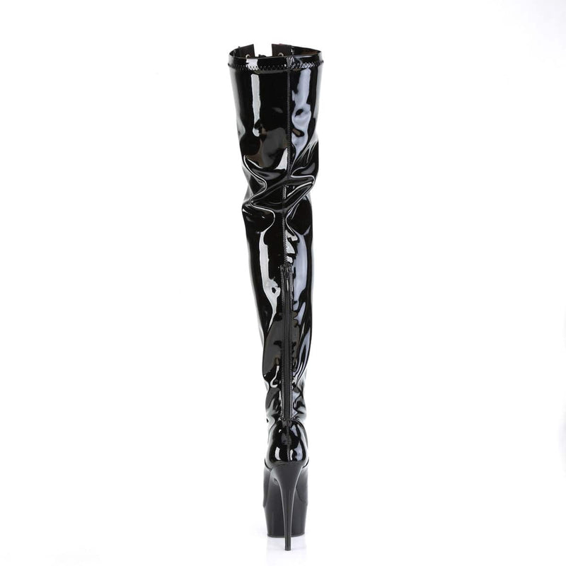 Pleaser DELIGHT-3027 Platform Thigh High Boot (Black-Red Stretch Patent/Black)