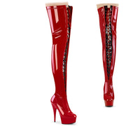 Pleaser DELIGHT-3027 Platform Thigh High Boot (Red-Black Stretch Patent/Red)