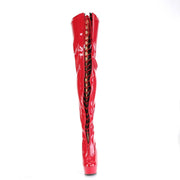 Pleaser DELIGHT-3027 Platform Thigh High Boot (Red-Black Stretch Patent/Red)