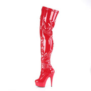 Pleaser DELIGHT-3027 Platform Thigh High Boot (Red-Black Stretch Patent/Red)