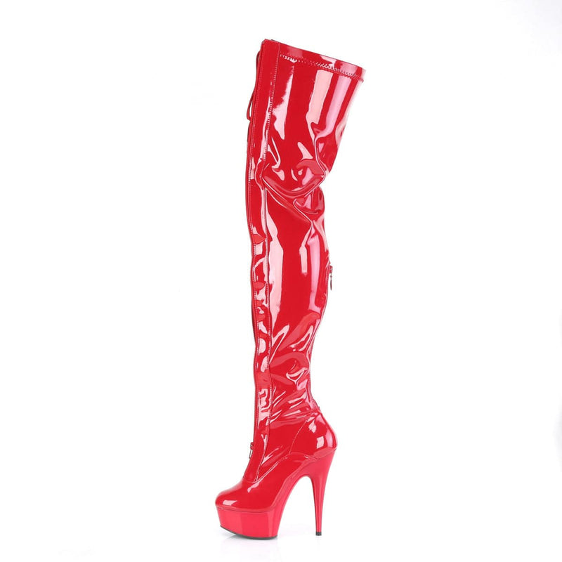 Pleaser DELIGHT-3027 Platform Thigh High Boot (Red-Black Stretch Patent/Red)
