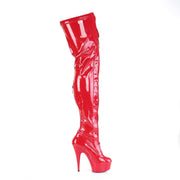 Pleaser DELIGHT-3027 Platform Thigh High Boot (Red-Black Stretch Patent/Red)