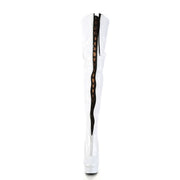 Pleaser DELIGHT-3027 Platform Thigh High Boot (White-Black Stretch Patent/White)