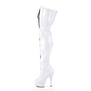 Pleaser DELIGHT-3027 Platform Thigh High Boot (White-Black Stretch Patent/White)