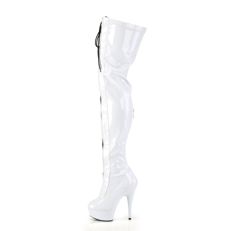 Pleaser DELIGHT-3027 Platform Thigh High Boot (White-Black Stretch Patent/White)