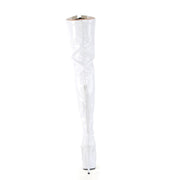 Pleaser DELIGHT-3027 Platform Thigh High Boot (White-Black Stretch Patent/White)