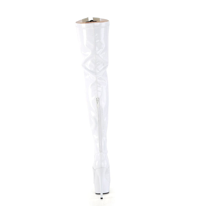 Pleaser DELIGHT-3027 Platform Thigh High Boot (White-Black Stretch Patent/White)