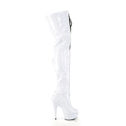 Pleaser DELIGHT-3027 Platform Thigh High Boot (White-Black Stretch Patent/White)