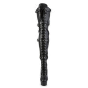 Pleaser DELIGHT-3028 Platform Thigh High Boot (Black Stretch Faux Leather/Black Matte)
