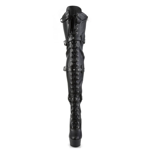 Pleaser DELIGHT-3028 Platform Thigh High Boot (Black Stretch Faux Leather/Black Matte)
