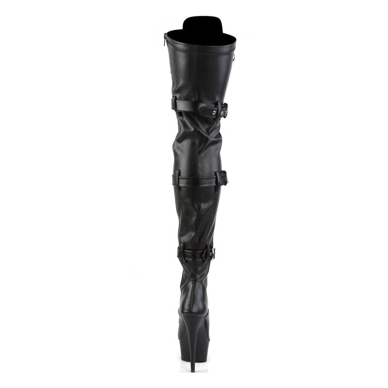 Pleaser DELIGHT-3028 Platform Thigh High Boot (Black Stretch Faux Leather/Black Matte)