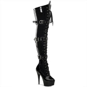 Pleaser DELIGHT-3028 Platform Thigh High Boot (Black Stretch Patent/Black)