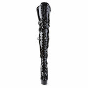 Pleaser DELIGHT-3028 Platform Thigh High Boot (Black Stretch Patent/Black)