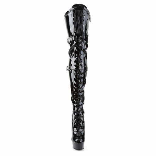 Pleaser DELIGHT-3028 Platform Thigh High Boot (Black Stretch Patent/Black)