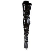 Pleaser DELIGHT-3028 Platform Thigh High Boot (Black Stretch Patent/Black)